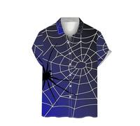 Halloween Shirts for Men Spooky Theme Witch T-Shirts Spider Web Print Costumes Shirt Short Sleeve Button Down Tops Disfraces De Halloween para Hombres Terror(Blue, S)