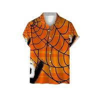 Halloween Shirts for Men Spooky Theme Witch T-Shirts Spider Web Print Costumes Shirt Short Sleeve Button Down Tops Los Mejores Disfraces De Halloween(Orange2, XXXXXL)