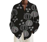 Halloween Shirts for Men Ugly Pumpkins Print Shirt 2025 Long Sleeve Scary Costumes Hawaiian T-Shirts Button Down Tops Disfraces De Halloween para Hombres Terror(Grey, XL)