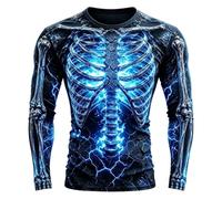 Halloween Shirts for Men UK 3D Skeleton Graphic T Shirt Long Sleeve | Novelty Print Tees Crew Neck Pullover Funny Gothic Party Tops Top Holiday Costumes For Club Cosplay