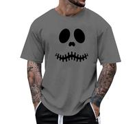 Halloween Shirts for Men UK Fun Pumpkins Skull Short Sleeve T-Shirts Casual Crew Neck Basic Tshirt Orange Graphic Tops Fall Tee Funny Horror T Shirts Halloween Costumes Adult Scary (Dark Gray, XXXL)