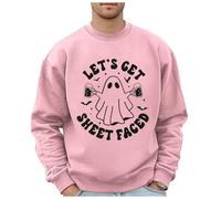 Halloween Shirts for Men UK Ghosts Graphic Print Novelty Blouses Long Sleeve Jumper Crew Neck Loose Fit Pullover Sweater Horror Ghost Themed Tshirts Zombie Halloween Costume (XL) Pink