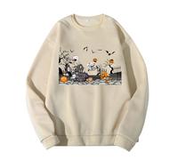 Halloween Shirts for Men UK Pumpkin Cat Pullover Tops Long Sleeve Graphic Sweatshirt Autumn Fall Jumper Sweater Tops Horror Ghost Themed Tshirts Men's Halloween Costumes Adults (Beige, XXL)