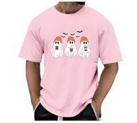 Halloween Shirts for Men UK Skull Printed Casual Short Sleeve Tshirts Hipster Hip Hop T-Shirts Funny Spooky Graphic T-Shirt Horror Tshirt Mens Halloween Costumes Adult (M) Pink