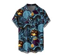 Halloween Shirts for Men UK Ugly Pumpkin Bat Spider Print Casual Short Sleeve Funny Button Down Hawaiian Shirts Retro Bowling Shirt Adult Costume Horror Graphic Holiday Tee Tops Halloween Costumes