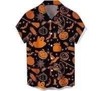 Halloween Shirts for Men UK Ugly Pumpkin Bat Spider Print Casual Short Sleeve Funny Button Down Hawaiian Shirts Retro Bowling Shirt Adult Costume Horror Graphic Holiday Tee Tops Halloween Costumes