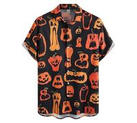 Halloween Shirts for Men Various Pumpkin Expressions Shirt Jack O' Lantern Costumes T-Shirts Short Sleeve Button Tops Los Mejores Disfraces De Halloween(Black, M)