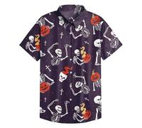 Halloween Shirts for Men Witch Bats Print Shirt Horror Short Sleeve T-Shirt 2025 Costumes Button Down Collared Tops Trajes De Halloween para Parejas Terror(Purple, XXL)