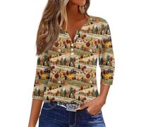 Halloween Shirts for Women Chost Pumkin Print Spooky Season Tee 3/4 Length Sleeve Loose Fit Top Playful Colorful Family Party Outfit Clothes Halloween Friend Gatherings Tops (Pink, XXL)