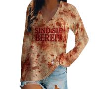 Halloween Shirts for Women Fine Bloody T Shirt Problem Solved Blood Tee Long Sleeve V-Neck Tops Blouse Walking