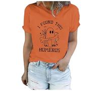 Halloween Shirts for Women Graphic Tees Short Dancing Skeleton Ghost Funny Spider Web Sleeve T Horror Movie Spooky Blood Letter Print Women's Woman Cute Costumes Outfit, Yellow, XL