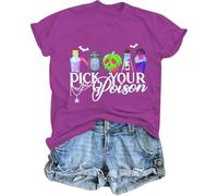 Halloween Shirts for Women Halloween Villains T-Shirt Casual Short Sleeve Evil Queen Tee Tops, Purple, M