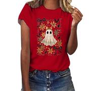 Halloween Shirts Women's Ghost Print Short Sleeve Shirt Horror T-Shirts Soft & Stylish Blouse Top Gothic Airy Funny T-Shirt Crew Neck Short Sleeve Summer Tee Tops Festive Tops Women, red, S