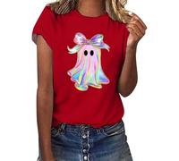 Halloween Shirts Women's Ghost Print Tees Crew Neck Short Sleeve T-Shirts Airy Funny T-Shirt Casual Trending Short Sleeve Shirt Sports Shirts Soft Comfortable Summer Top Tops 2025, red, 3XL