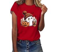 Halloween Shirts Women's Pumpkin Ghost Print T-Shirt Halloween Movie Tees Short Sleeve Blouse Top Cute Graphic Short Sleeve Shirt Summer Shirts Soft Comfortable Sports Shirts Summer T-Shirts Top Tops