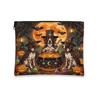 Halloween Shorthaired Pointer Dog Makeup Bag 7''x9'' for Travel Pouch, Vintage Puppy Witch Cauldron Toiletry Cosmetic Pouch for Women Gift, Scary Portable Canvas Zipper Organizer