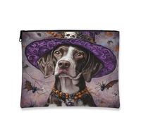 Halloween Shorthaired Pointer Dog Makeup Bag 7x9 Inch for Travel Purse, Fun Gothic Witch Bat Pattern Cosmetic Pouch for Women, Witchy Portable Canvas Zipper Organizer