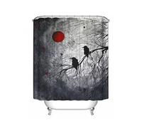 Halloween Shower Curtain Black Crow Dead Tree in Creepy Bloody Red Full Moon Night Gothic Misty Forest Raven Halloween Bathroom Decorative Curtains