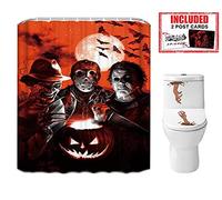 Halloween Shower Curtain Set for Bathroom- Scary Killer Freddy Jason Michael, Horror Movie Themed Polyester Fabric Decoration with Hooks, 2 Post Cards included, Halloween Decor 183 * 183cm