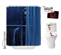 Halloween Shower Curtain Set for Bathroom Scary Killer Michael Myers Staring At You, Horror Movie Themed Polyester Fabric Decoration with Hooks Toilet Stickers 2 Post Cards, Party Decor 183 * 183cm