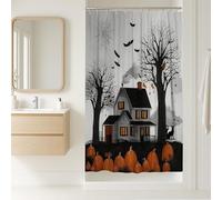 Halloween Shower Curtain, Spooky Black Orange Pumpkin House Decor, Fall Autumn Modern Art Waterproof Fabric Shower Curtain with Hooks 36x72 Inch