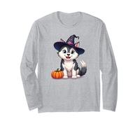Halloween Siberian Husky Dog, Cute, Chibi, Manga Witch's hat Long Sleeve T-Shirt