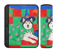 Halloween Siberian Husky Dog Green Red car seat Strap Covers,Release Stress to Your Neck and Shoulders,seat Belt Covers for Women for SUV Auto Most Cars funda para cinturón de carro