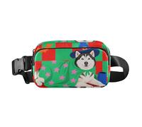 Halloween Siberian Husky Dog Green Red Stylish Fanny Waist Pack for Men Women Large Capacity Chest Belt Bum Bag with Adjustable Strap for Workout Running Hiking
