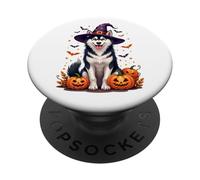 Halloween Siberian Husky dog, Witch's hat, Pumpkins PopSockets Adhesive PopGrip