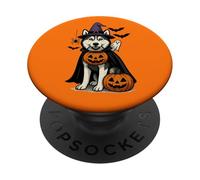 Halloween Siberian Husky dog, Witch's hat, with Blue Eyes PopSockets Adhesive PopGrip