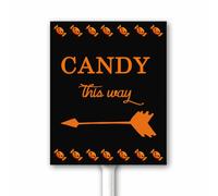 Halloween Sign Candy This Way With Left Arrow Yard Sign With Stake Trick Or Treat Funny Halloween Night Party Decor Aluminum Sign Rustic Fall Decoration 12x15 CM