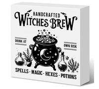 Halloween Sign Decor Witches Brew Wooden Box Sign for Home Shelf Desk Office Bedroom Decor 5 x 5 Inches