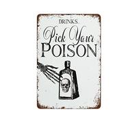 Halloween Sign, Drink'S Poison, Metal Wall Mount Sign, Retro Style, Includes Mounting Hardware Retro Metal Tin Sign 8X12 Inches