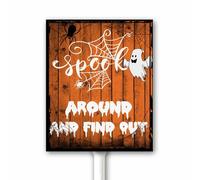 Halloween Sign Spook Around And Find Out Yard Sign With Stake Funny Halloween Night Party Decor Boo Aluminum Sign Rustic Fall Decoration 20x30 CM