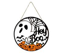 Halloween Signs for Front Door - Cute Ghost Pumpkin Decorations for Front Door | Round Halloween Wreaths with Spider Web | Spooky Welcome Sign for Cabbage