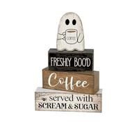 Halloween Signs, Ghost Table Decorations, Indoor Centerpiece Accent, Rustic Farmhouse Display Wood Cutouts for Kitchen, Coffee Bar, Home Party, 5.91x1.54x7.48 Inches