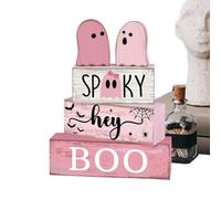 Halloween Signs | Wooden Ghost Signs Centerpiece Tabletop Ornament | Centerpiece Block Display Decorative for Kitchen Coffee Bar Indoor Shelf Party Holiday Season