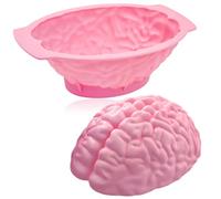 Halloween Silicone Brain Mold, Realistic Human Brain Cake Mold Large Volume 3D Human Thicken Organs 3.2" Deep Candy Mould with Support Base for Halloween Jelly Pudding Mousse Candle Making (Pink)