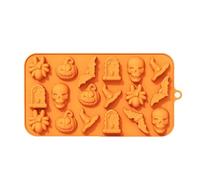 Halloween Silicone Mold,1PC 18 Cavity Pumpkin Skull Bat Witch Hat Spider Tombstone Shape Halloween Candy Mould,Chocolate Mold DIY Baking Mould for Halloween Gummy Candy Chocolate Cookie Jelly (Orange)