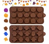 Halloween Silicone Mold, 2PCS 15-Cavity Pumpkin & Ghost Silicone Molds Halloween Chocolate Mold for Candy Chocolate Cookie Jelly Dessert Baking DIY Halloween Party Supplies