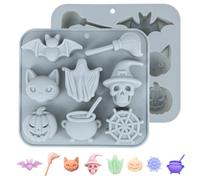 Halloween Silicone Mold, 8-Cavity Chocolate Mold Candy Mould Bat Broom Black Cat Ghost Skull Pumpkin Spider Web Alchemy Furnace Shape for Chocolate, Candy, Jelly DIY F6-WSJ8LMJ