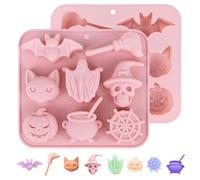 Halloween Silicone Mold, 8-Cavity Chocolate Mold Candy Mould Bat Broom Black Cat Ghost Skull Pumpkin Spider Web Alchemy Furnace Shape for Chocolate, Candy, Jelly DIY F6-WSJ8LMJ