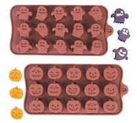 Halloween Silicone Molds,2PCS 15-Cavity Pumpkin & Ghost Silicone Molds Halloween Chocolate molds Candy Moulds for Gummy, Candy, Chocolate, Cookie, Jelly DIY