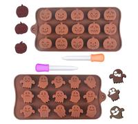 Halloween Silicone Molds,AWAVM 2PCS 15-Cavity Pumpkin & Ghost Silicone Molds Halloween Chocolate molds Candy Moulds for Gummy, Candy, Chocolate, Cookie, Jelly DIY