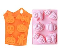 Halloween Silicone Moulds, 2PCS Non-Stick 3D Baking Mould Pumpkin Chocolate Mummy Ghost Candy Molds for DIY Mousse, Muffin Cake Decoration, Soap Making, Homemade Cookie