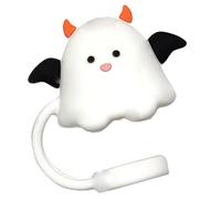 Halloween Silicone Straw Covers, Cute Ghost Dust-Proof Straw Lids Food-Grade Insulation Design, Reusable Drinking Tips Cover 10mm Straws, Perfect Cup Accessories for Halloween, 3x2.5x1cm White