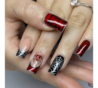 Halloween Silver Spider Web French Fake Long Coffin ABS Reusable Easy Application