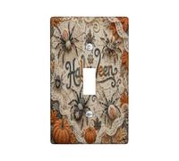 Halloween Single Light Switch Cover Plate, Festive Autumn Spiders Pumpkins Halloween Orange Standard Size Toggle Light Switch Cover for Home Living Room Bedroom Bathroom Decor