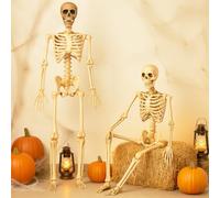 Halloween Skeleton 165cm (5.4ft) Life Size, Stayable Posable Skeleton Decor, Full Body Movable Joints Giant Skeletons for Halloween Decoration Outdoor, Haunted House Prop, Spooky Scary Graveyard Party