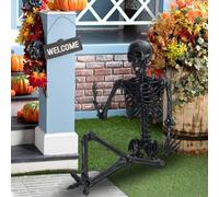 Halloween Skeleton, 165CM Life Size Imitation Skeleton, Full Body Plastic Human Bones Skeletons with Posable Joints, Halloween Pose Skeleton Prop Decoration with Hanging Hole Black